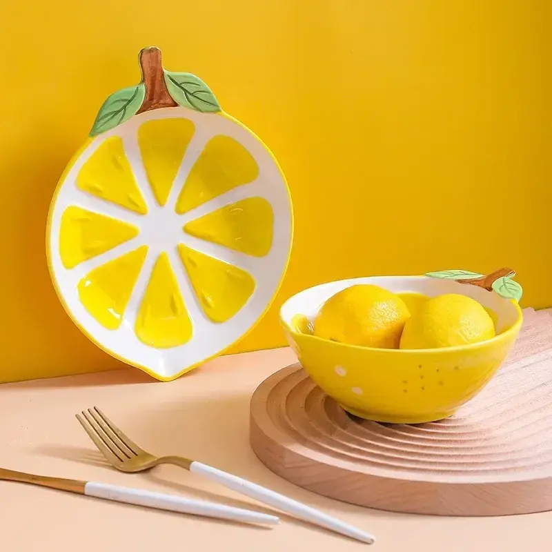 Fruit Shape Hand-painted Ceramic tableware Pineapple Strawberry Lemon Shape Rice Bowl Fruit Salad Plate Dessert Cake Dish