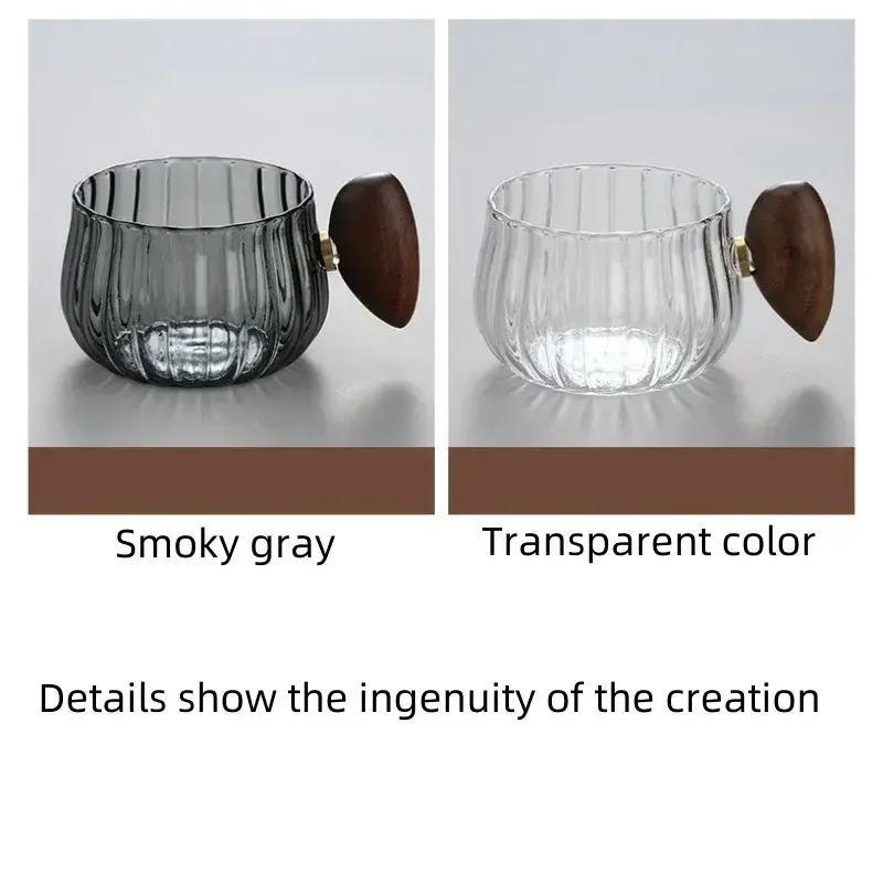 250ml High Borosilicate Glass Coffee Cup Pumpkin Shape Striped Heat-resistant Wooden Handle Latte Cup Breakfast Milk Tea Cup