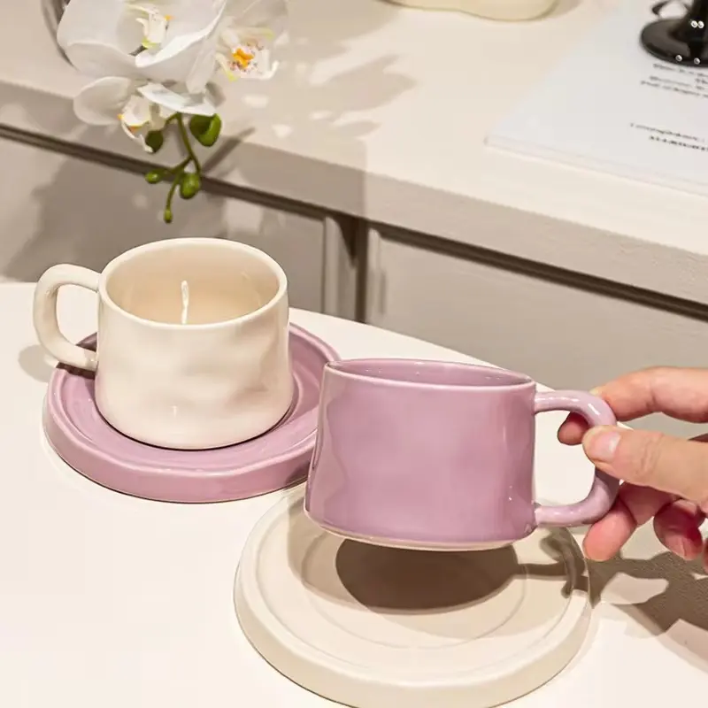 300ML Ceramic Coffee Mug with Saucer Breakfast Milk Mug Home Office Water Cup Latte Coffee Cup Afternoon teacup Birthday Gifts