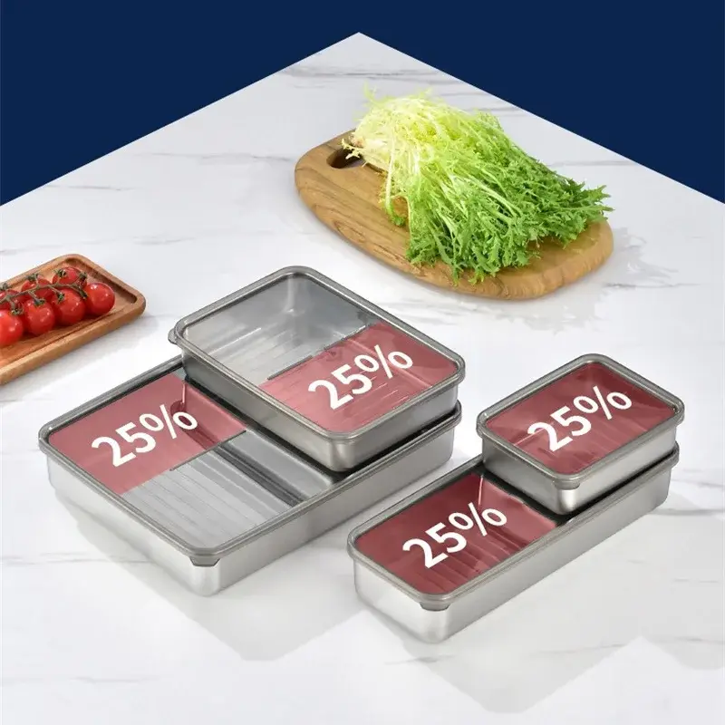 304 Stainless Steel Meat Fruit Fresh-keeping Box with Sealed Lid Fridge Organizer Food Storage Container Freezer Food Plates