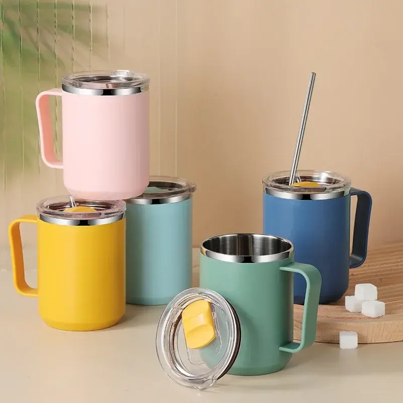450ml Stainless Steel Mug Vacuum Mug With Handle and Lid Leak-Proof Coffee Cup Thermos For Home Office Milk Cup Water Bottle