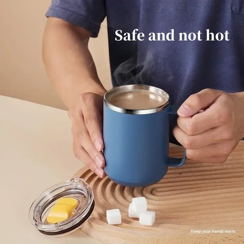 450ml Stainless Steel Mug Vacuum Mug With Handle and Lid Leak-Proof Coffee Cup Thermos For Home Office Milk Cup Water Bottle