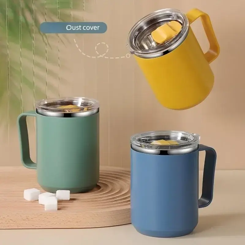 450ml Stainless Steel Mug Vacuum Mug With Handle and Lid Leak-Proof Coffee Cup Thermos For Home Office Milk Cup Water Bottle