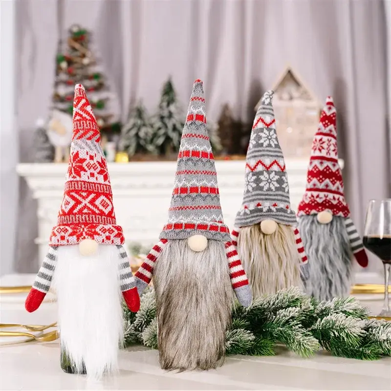 Merry Christmas Gnome doll Wine Bottle Cover Navidad Decor for Home Faceless doll Wine Bottle Bag Dining Table Decor Xmas Gift