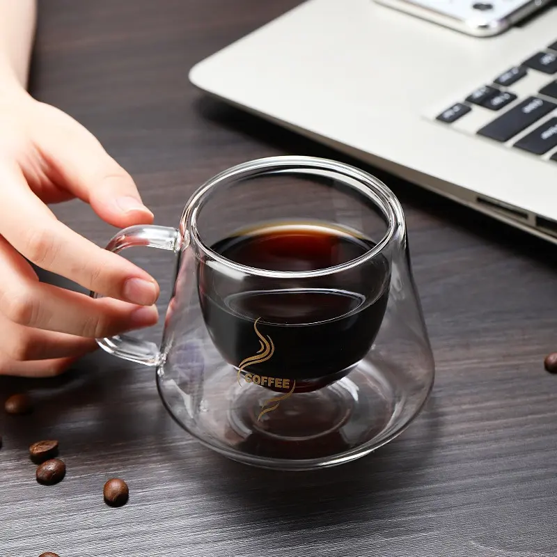 200ML Double Wall Glass Coffee Mug Diamond Shape Transparent Glass cup Heat-resistant Espresso Cup Latte Tea Water Beer Cups