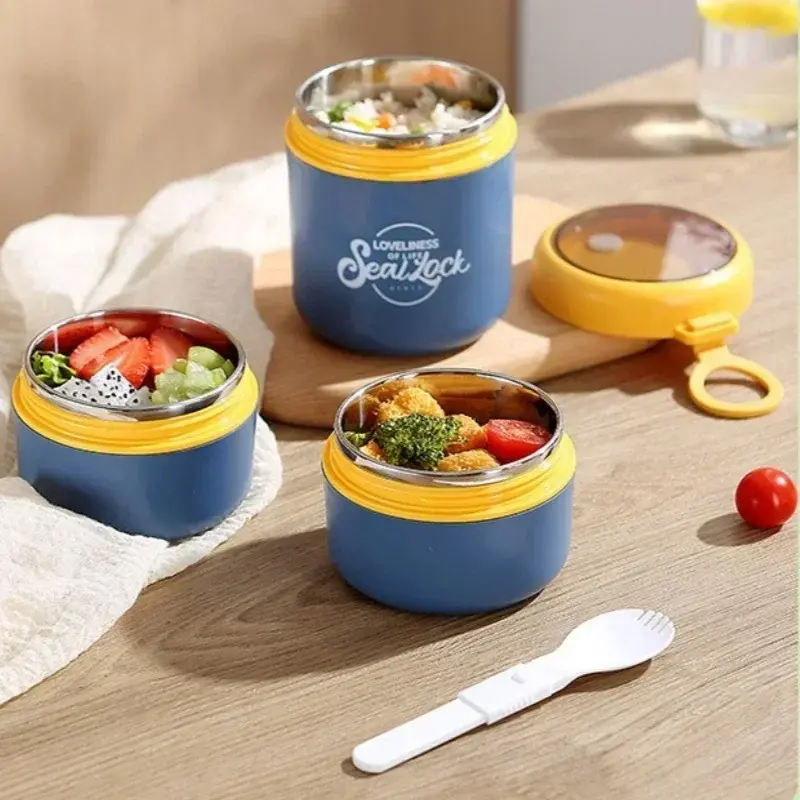 Stainless steel 3-layer Soup Cup Lunch Container Set 3 Separate Stackable Lunch Box with Spoon Food Containers for Adults Kids