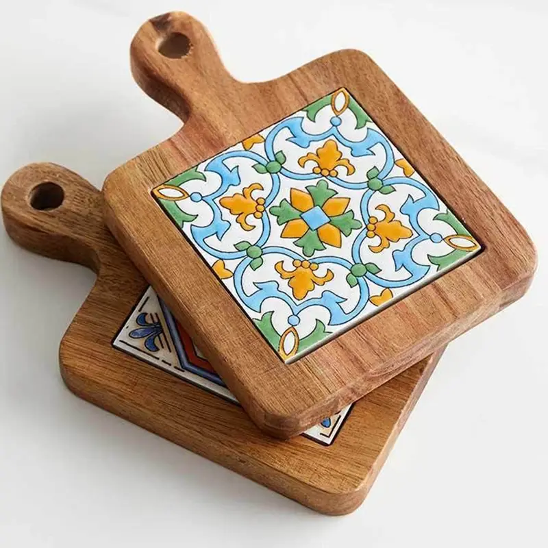Wood Japanese Style Coasters Pot Mat Creative Drink Anti-Scalding Placemats Insulated Delicate Art Pattern Non-slip Cup Mat
