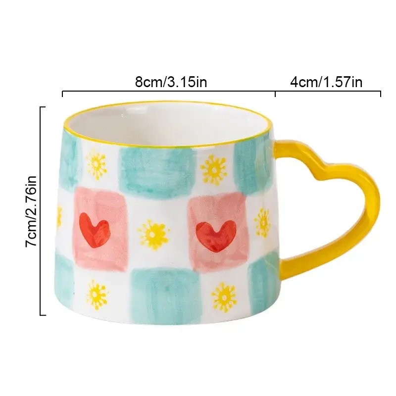 Cute INS style Ceramic Mug Creative Hand-Painted Love Heart Coffee Cup Couples Cup Breakfast Milk tea Mug Valentine's Day Gift