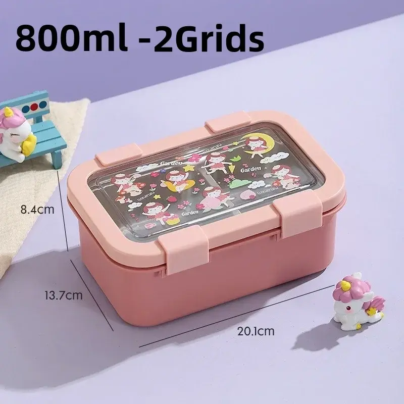 Stainless Steel Cartoon Lunch Box Compartmented Bento Box with Spoon Fork Sealed Leak-proof Lunch Box Food Storage Container