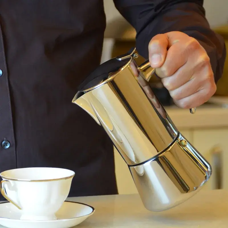 200ml/300ml Portable Coffee Pot 304 Stainless Steel Moka Pot Kitchen Coffee Bar Percolator Drink Kettle Camping Coffee Utensil