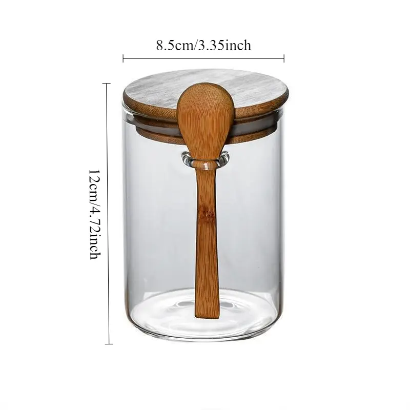 Glass seasoning Jars With bamaboo Lids And Spoons home Candy tea storage Jar kitchen Clear Spice Food Sealed Storage Container ﻿