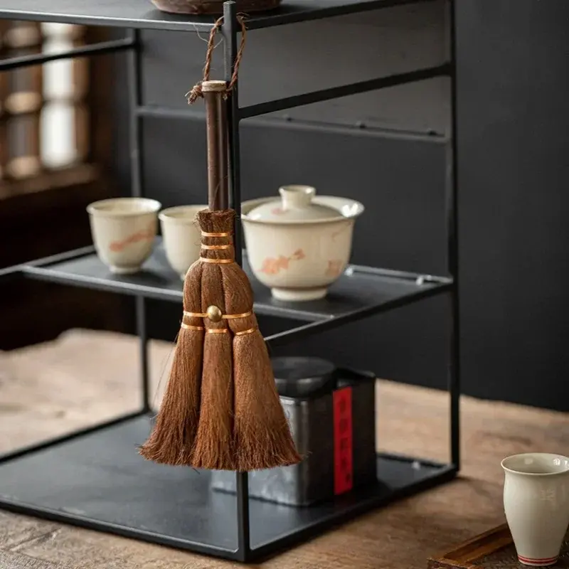 Retro Handmade Brown Hair Tea Brush Tea Set Cleaning Brush Plant Fiber Cleaning Tool Kung Fu Tray Cleaning Brush Tea Accessories