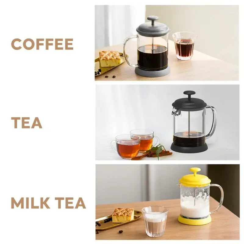 600ML Mini Glass French Press Pot Heat-resistant Hand-Poured French Coffee/tea Pot Stainless Steel Filter Net Coffee Drinkware