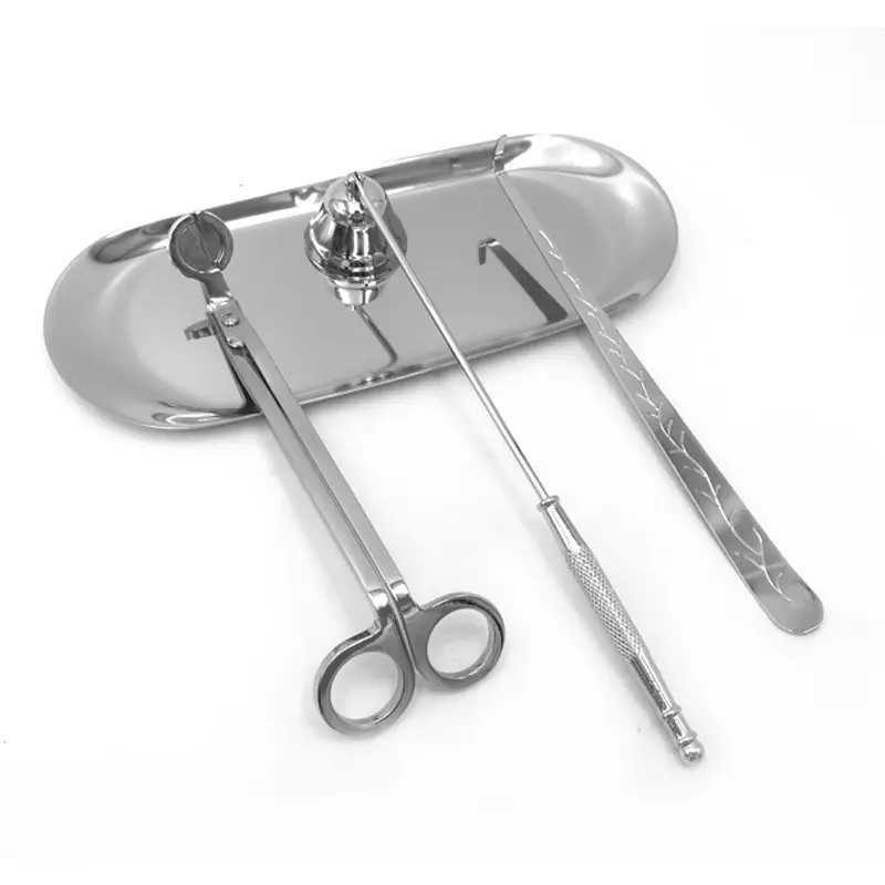 4Pcs/set Candle Wick Trimmer Scissors Extinguisher Hooks Candle Accessories with Tray Stainless Steel Wick Trimmer Dipper Tool