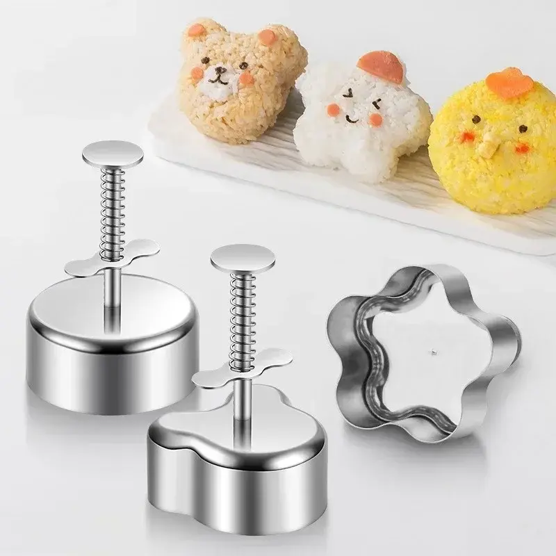 Sushi Mold DIY Rice Ball Mold Stainless Steel Creative Bear Flower Shaped Triangular Rice Ball Lunch Tool Sushi Kitchen Tools