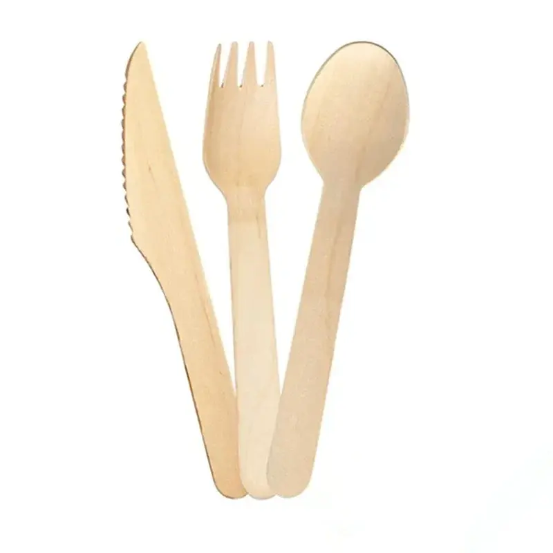 50/100PCS Disposable Tableware Wooden Fruit Cake Forks Ice Cream Spoons Western Steak Knives Weddings Cafes Wooden Tableware