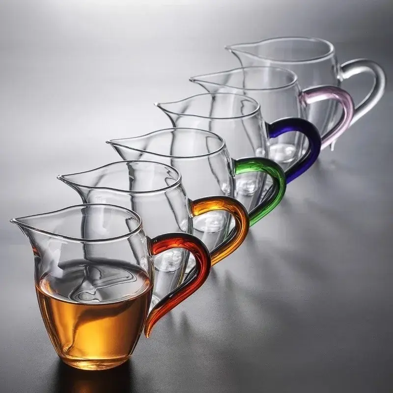 350ml High Borosilicate Glass Pointed Tea Cup Tea Dispenser Heat-resistant Glass Teapot Kung Fu Tea Set with Colorful Handle