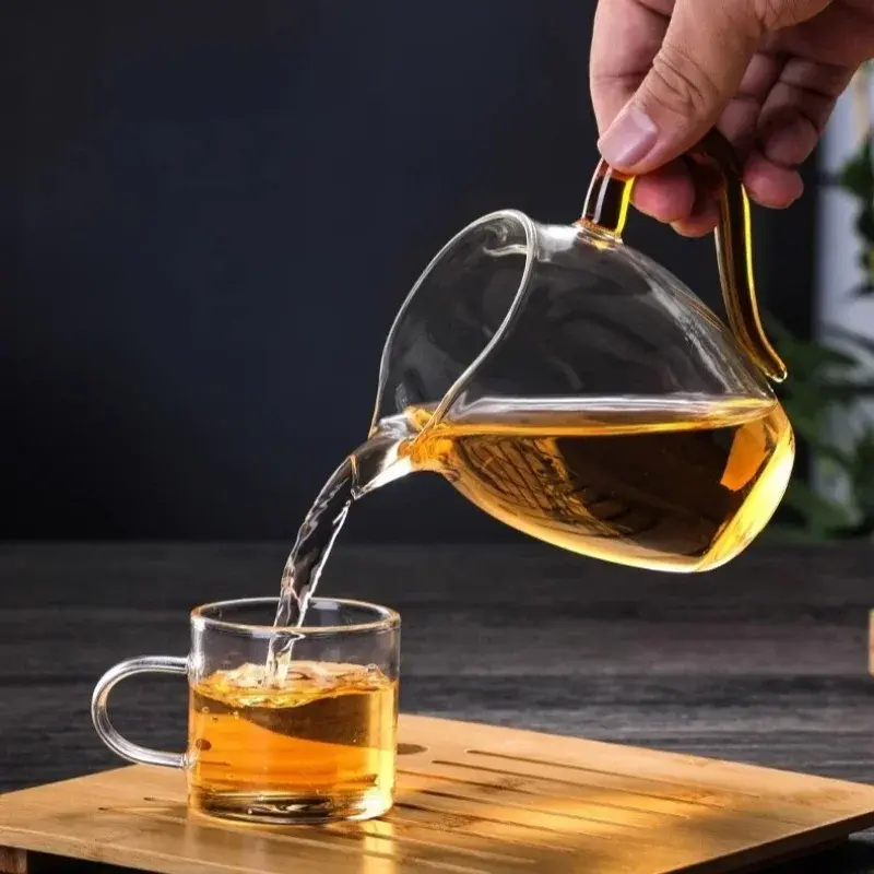 350ml High Borosilicate Glass Pointed Tea Cup Tea Dispenser Heat-resistant Glass Teapot Kung Fu Tea Set with Colorful Handle
