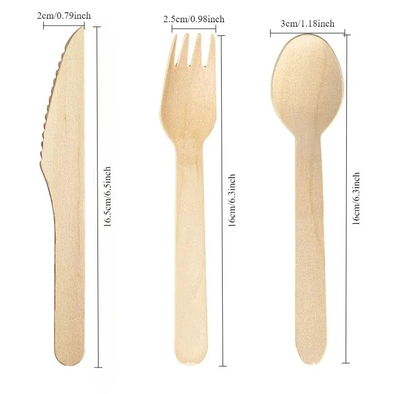 50/100PCS Disposable Tableware Wooden Fruit Cake Forks Ice Cream Spoons Western Steak Knives Weddings Cafes Wooden Tableware