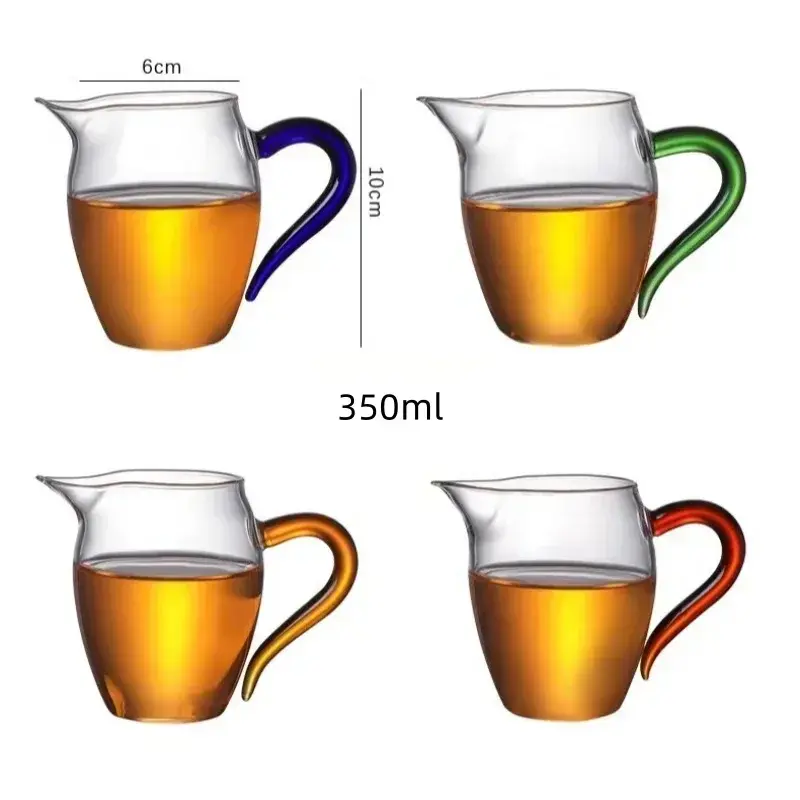 350ml High Borosilicate Glass Pointed Tea Cup Tea Dispenser Heat-resistant Glass Teapot Kung Fu Tea Set with Colorful Handle