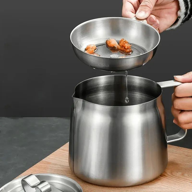 304 Stainless Steel Oil Filter Pot with Lid Deep Fryer Pasta Strainer Basket Chicken Fried Food Strainer Household Kitchen Tools
