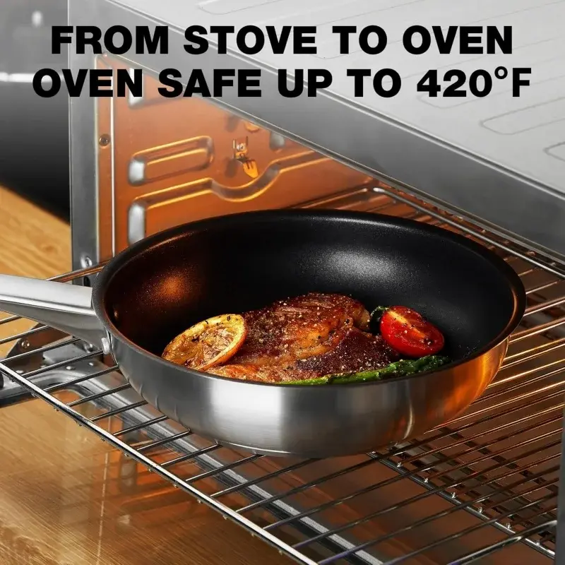 KOCH SYSTEME CS 8/12inch Stainless Steel Frying Pan Black Non-Toxic Nonstick Coating Cooking Pot with Stay-Cool Handle Induction