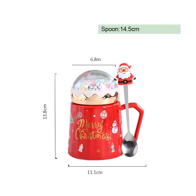 Christmas Mugs with lid and Santa Claus spoon Creative Planet Ceramic Cup Xmas Gift Coffee cup Milk Cup Drinking For home office
