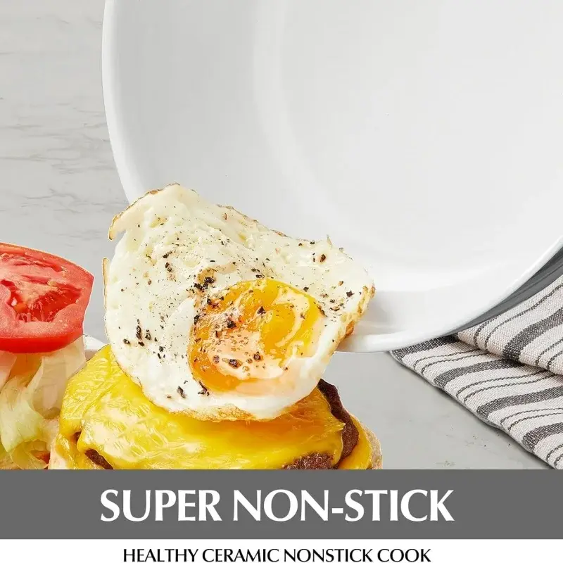 KOCH SYSTEME CS 8/12'' Stainless Steel Frying Pan with Lid White Ceramic Coated Non-stick Frying Pan Steak Skillet Omelette pan