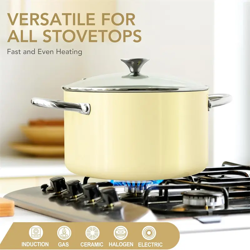 MICHELANGELO 6QT Stock Pot with Lid Nonstick Cooking Pot Soup Pot with Ceramic Coating Induction Compatible Double handle pot