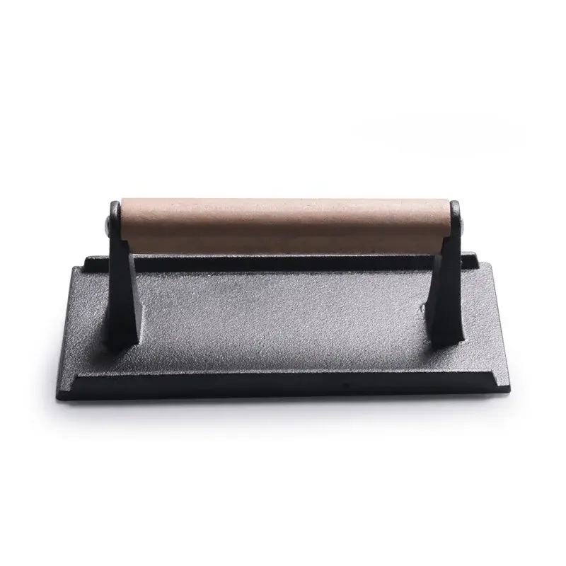 1pc Cast iron Rectangular Meat Press Round Heavy-Duty Steak Burger Press Barbecue Press For Flat Top Grill Hamburger Grinder