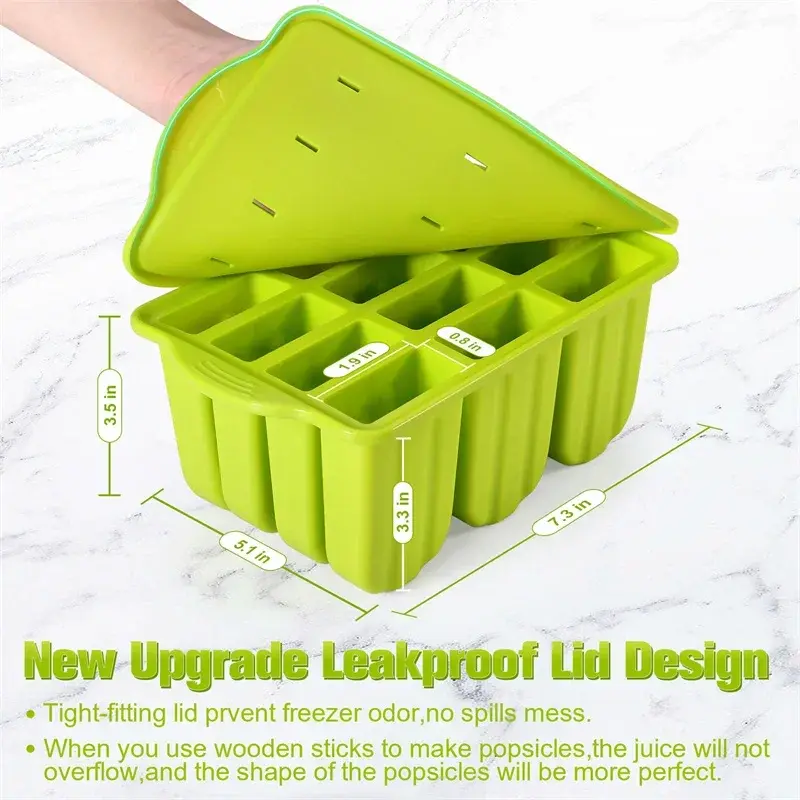 12 Cavity Summer Popsicles Molds Food grade Silicone DIY Ice Cream Tools With Wooden Sticks Easy-Release Popsicle Ice Maker