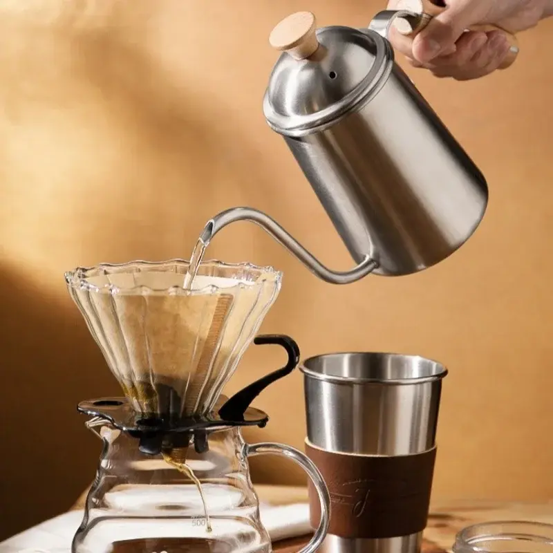650ML Hand Brewed Coffee Pot Long Narrow Spout Handle Stainless Steel Kettle Camping Tableware Teapot Coffee Brewing Accessories