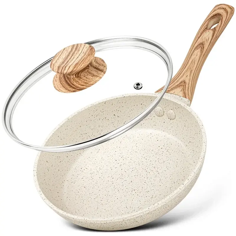 MICHELANGELO 8/10inch Frying Pan with Lid Nonstick Pan Granite Egg Pan with Anti-Scald Handle Omelet Pans Non-Toxic Coating