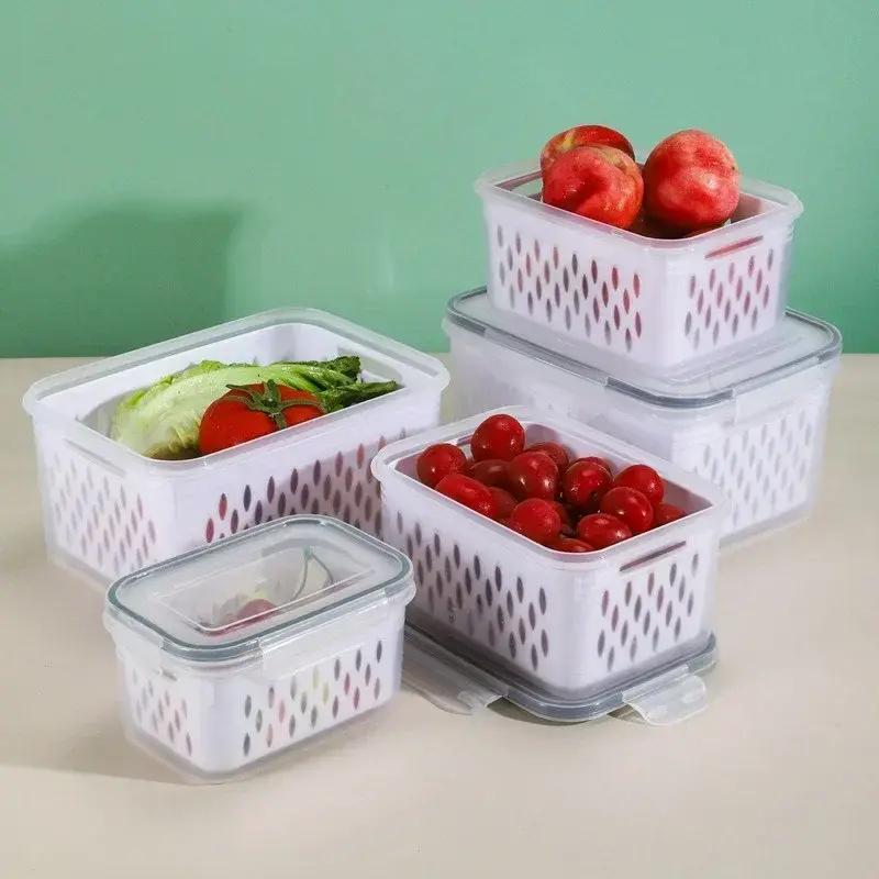 Refrigerator Preservation Storage Box Drain Basket Storage Containers Multifunctional Sealed Box Vegetable Fruit Food Organizer