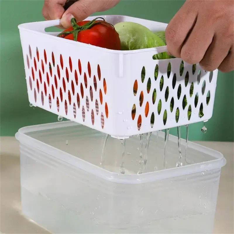 Refrigerator Preservation Storage Box Drain Basket Storage Containers Multifunctional Sealed Box Vegetable Fruit Food Organizer
