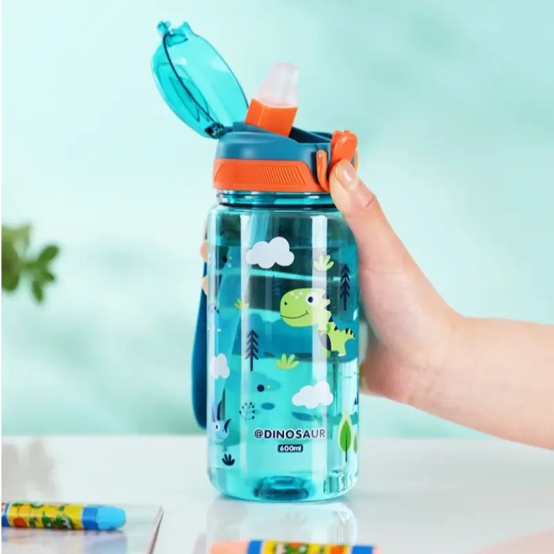Cartoon Animal Straw Cup For Kids 600ml Water Bottle Portable Safety Lock Leak-proof Summer Drinking Jug Outdoor Camping Travel