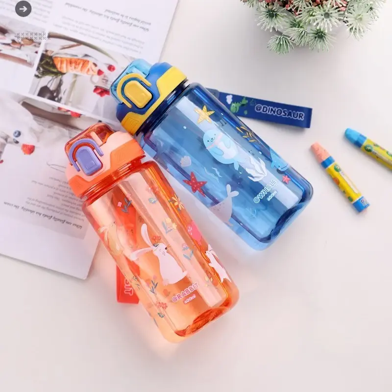 Cartoon Animal Straw Cup For Kids 600ml Water Bottle Portable Safety Lock Leak-proof Summer Drinking Jug Outdoor Camping Travel