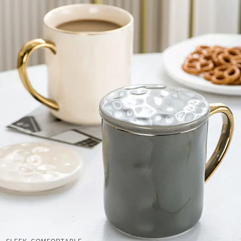 400ml Nordic style Gold Rim Mug Ceramic Coffee Cups Light luxury Afternoon tea cup Breakfast oatmeal milk cup Couple water cup