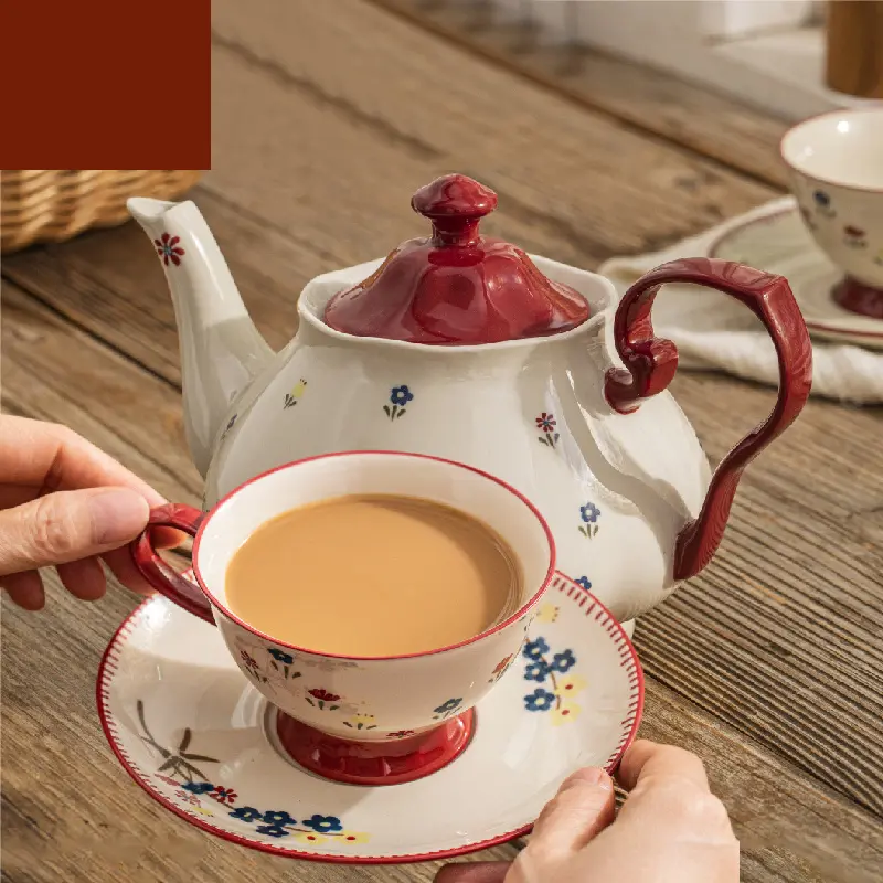 SOLECASA Coffee Cup and Saucer Set Elegant Retro Flower Ceramic Coffee Mug Afternoon Tea Cup and Saucer Romantic Teaware Sets