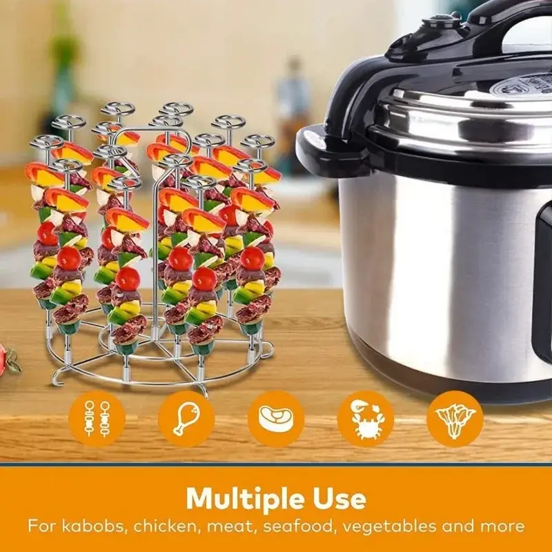 6Qt/8Qt Air Fryer Skewer Stand Vertical Multi-pin Stainless Steel BBQ Holder Air Fryer Accessories for Grilling Kitchen Kabobs