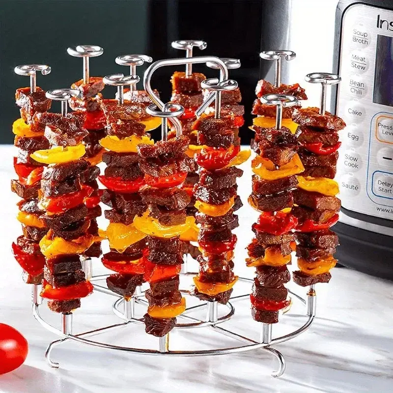 6Qt/8Qt Air Fryer Skewer Stand Vertical Multi-pin Stainless Steel BBQ Holder Air Fryer Accessories for Grilling Kitchen Kabobs