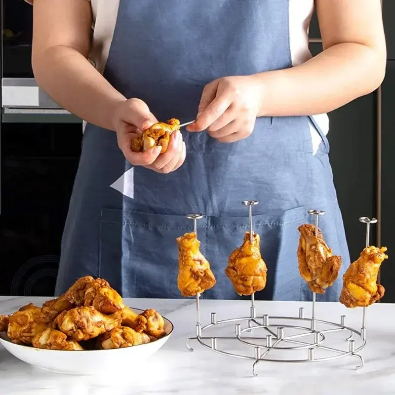 6Qt/8Qt Air Fryer Skewer Stand Vertical Multi-pin Stainless Steel BBQ Holder Air Fryer Accessories for Grilling Kitchen Kabobs
