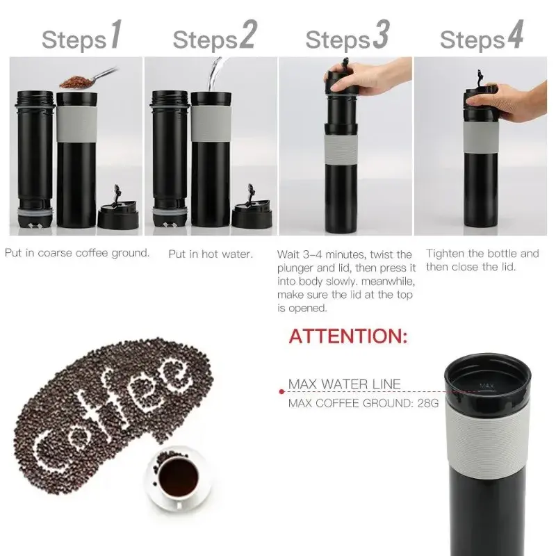 350ML American French Press Coffee Pot Portable Plastic Coffee Bottle with Filter Hand Pressure Coffee Pot for Car Travel Mug
