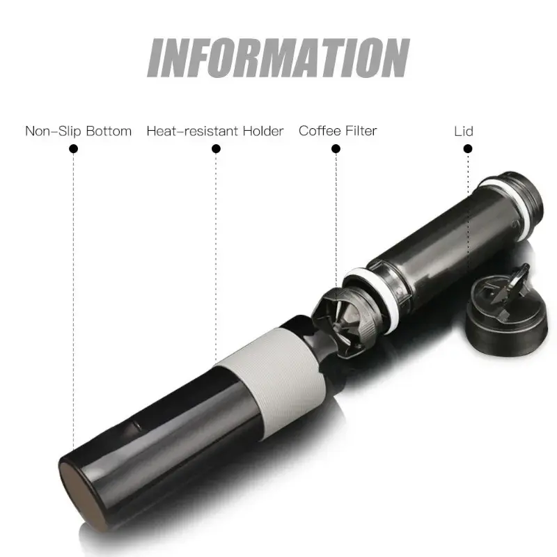 350ML American French Press Coffee Pot Portable Plastic Coffee Bottle with Filter Hand Pressure Coffee Pot for Car Travel Mug
