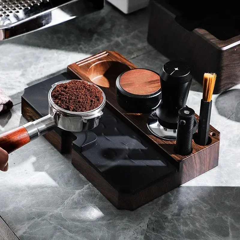 51/53/58mm Coffee Tamper Station Stand Wood Grain Base Coffee Portafilters Brush holder Espresso Tamper Pad Coffee Storage Tools