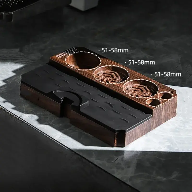 51/53/58mm Coffee Tamper Station Stand Wood Grain Base Coffee Portafilters Brush holder Espresso Tamper Pad Coffee Storage Tools