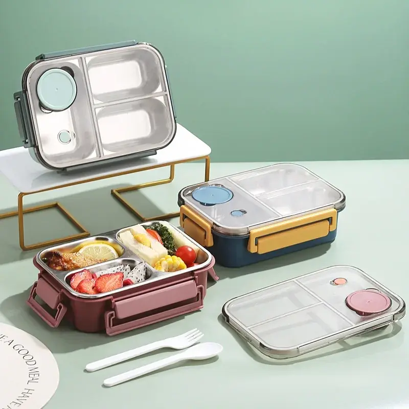 304 Stainless steel Lunch box with Tableware for Adults Kids Leakproof Lunch Container Portable Grids Bento Box Food Containers