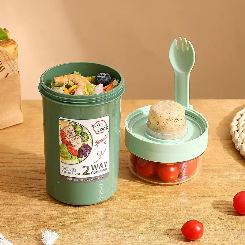 Portable Overnight cup Salad Cups Container with Lid and Fork Breakfast Oatmeal Nut Yogurt Cup School Lunch Box Food Storage