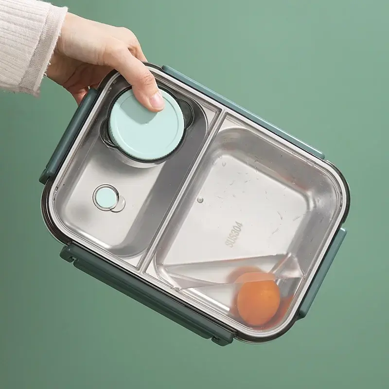 304 Stainless steel Lunch box with Tableware for Adults Kids Leakproof Lunch Container Portable Grids Bento Box Food Containers
