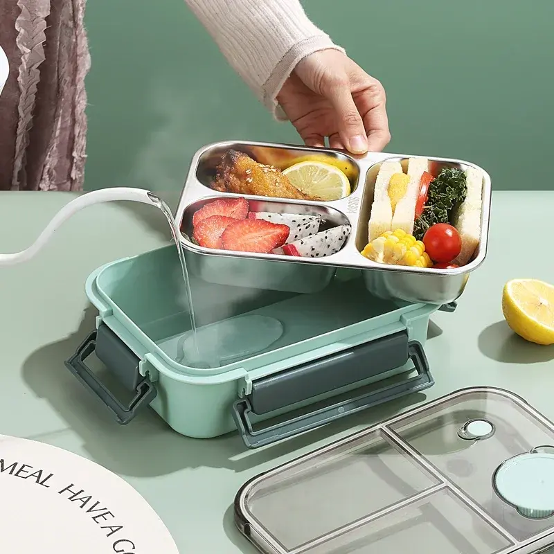 304 Stainless steel Lunch box with Tableware for Adults Kids Leakproof Lunch Container Portable Grids Bento Box Food Containers